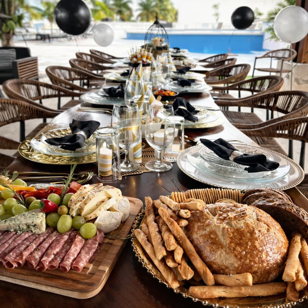 Mesa de celebración con globos rosa