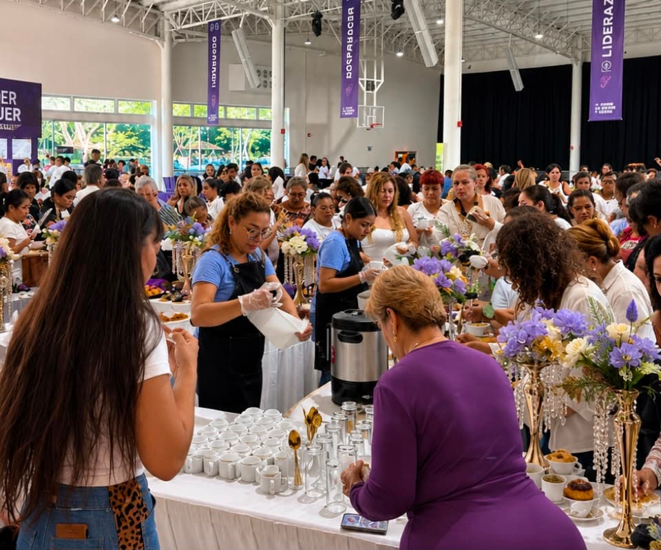 Atención de coffee break en evento masivo